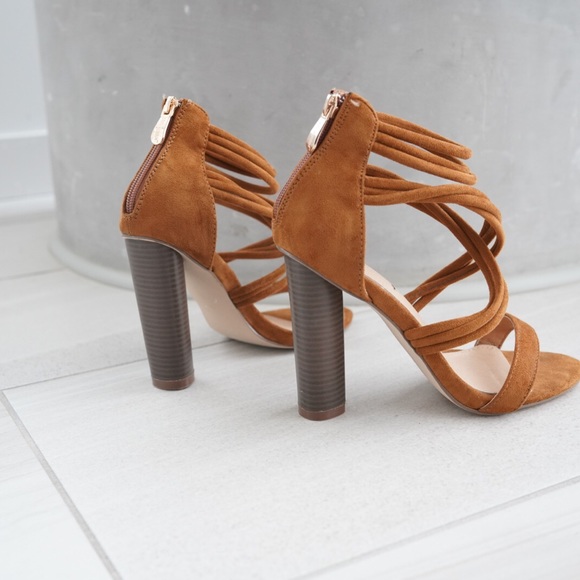 Camel Cross Strap Chunky Heel - Picture 2 of 6
